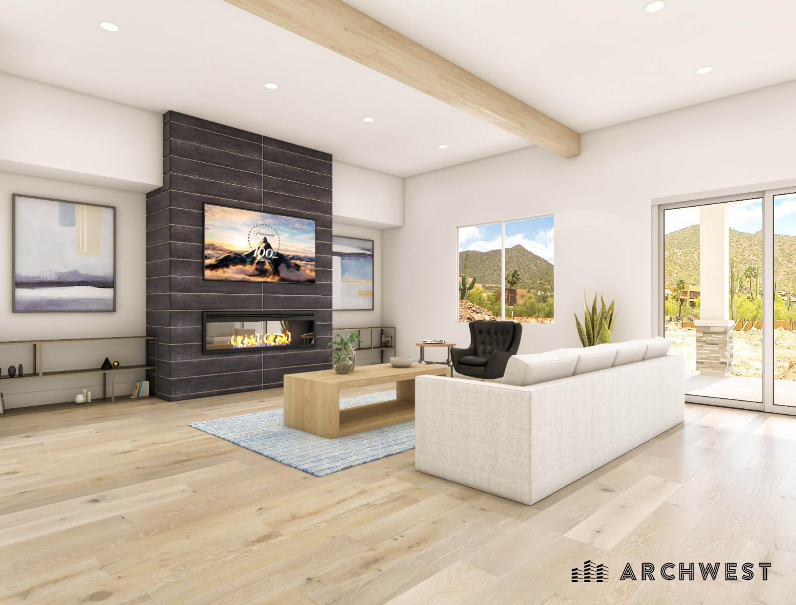 9. 3D Render of a Farmhouse Style Living Area, Arizona, USA